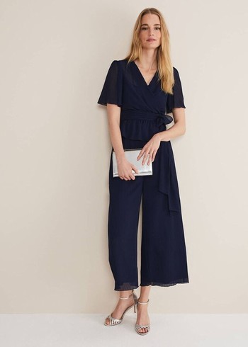 Phase Eight Aster Plisses Co-Ord Trousers Navy Australia | BQ1738069